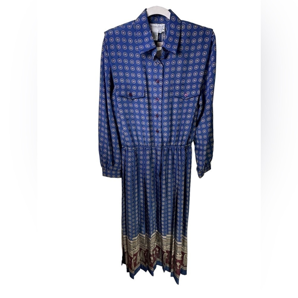 Schrader Vintage Block Shoulder A-Line Pleated Maxi Dress Size 14 Deadstock - Picture 2 of 10